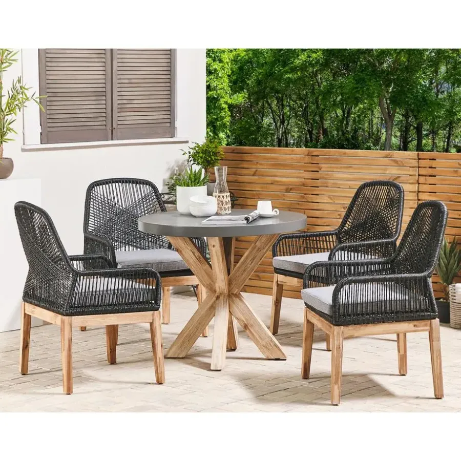 Tuinsets-Beliani OLBIA - Tuinset voor 4 Rond - Grijs/Zwart - Vezelcement