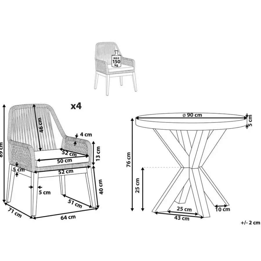 Tuinsets-Beliani OLBIA - Tuinset voor 4 Rond - Grijs/Zwart - Vezelcement
