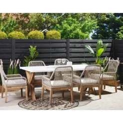 Tuinsets-Beliani OLBIA - Tuinset voor 6 stoelen - Wit/Beige - Vezelcement