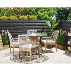 Tuinsets|Tuinsets-Beliani OLBIA - Tuinset voor 4 Vierkant - Grijs/Beige - Vezelcement