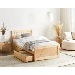 Beliani OLENDON - Bed met opbergruimte - Lichtbruin - 90 x 200 cm - Dennenhout