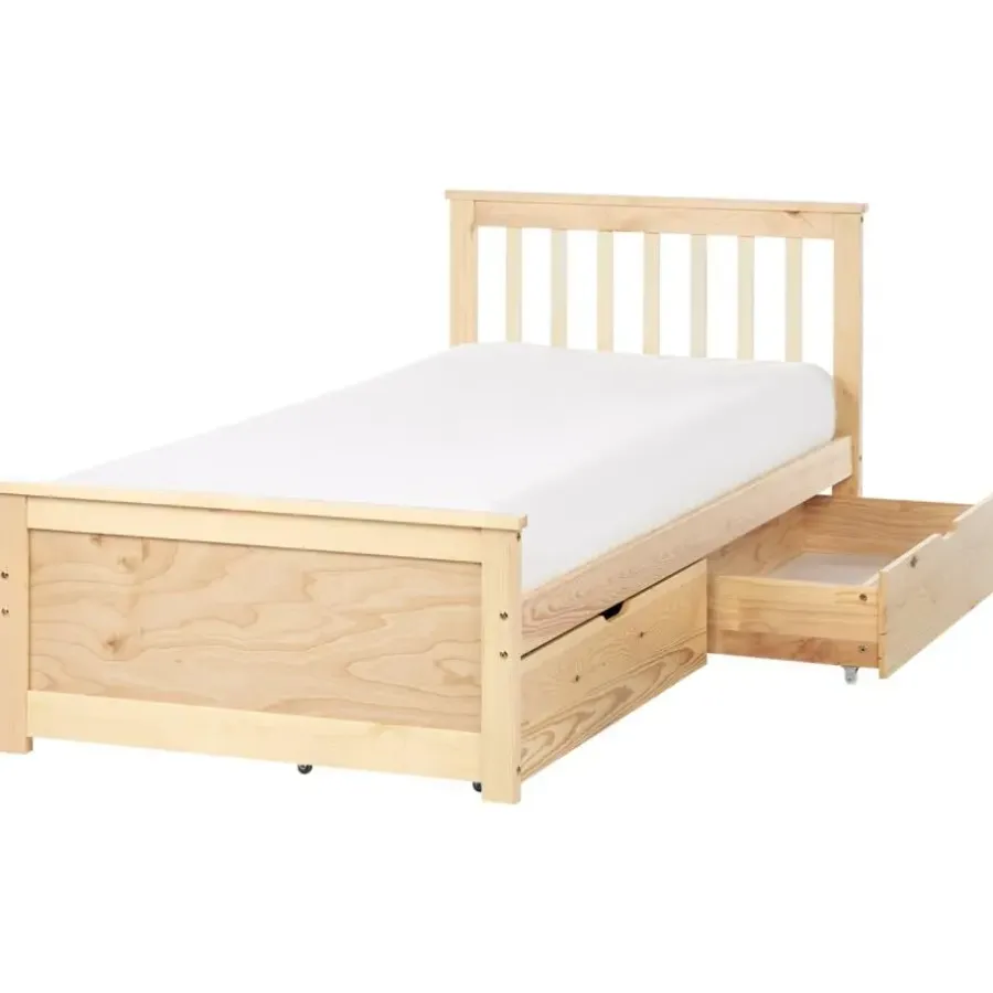 Beliani OLENDON - Bed met opbergruimte - Lichtbruin - 90 x 200 cm - Dennenhout