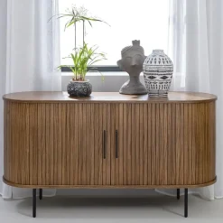 Leen Bakker Olivine Lenn Sideboard Gerookt Eiken - Hout - Schuifdeuren - B 140 cm
