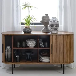Leen Bakker Olivine Lenn Sideboard Gerookt Eiken - Hout - Schuifdeuren - B 140 cm