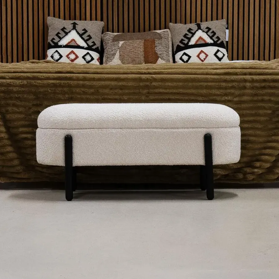 Giga Meubel Opbergbank Stof Beige - Met Opbergruimte - 108x41x48cm - Vieve
