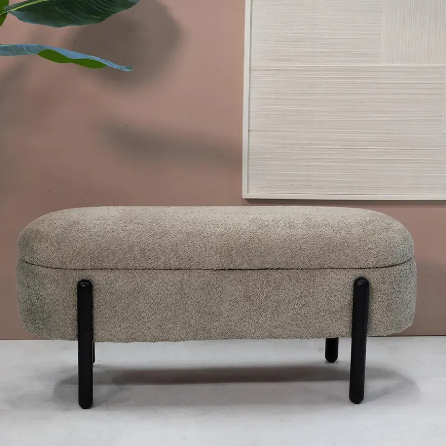 Giga Meubel Opbergbank Stof Taupe - Met Opbergruimte - 108x41x48cm - Vieve