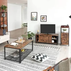 Wandkasten-Parya Home Opbergkast - Staande smalle kast - 3 Open Planken Rustiek Bruin