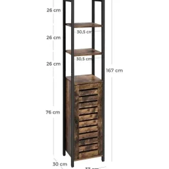 Wandkasten-Parya Home Opbergkast - Staande smalle kast - 3 Open Planken Rustiek Bruin