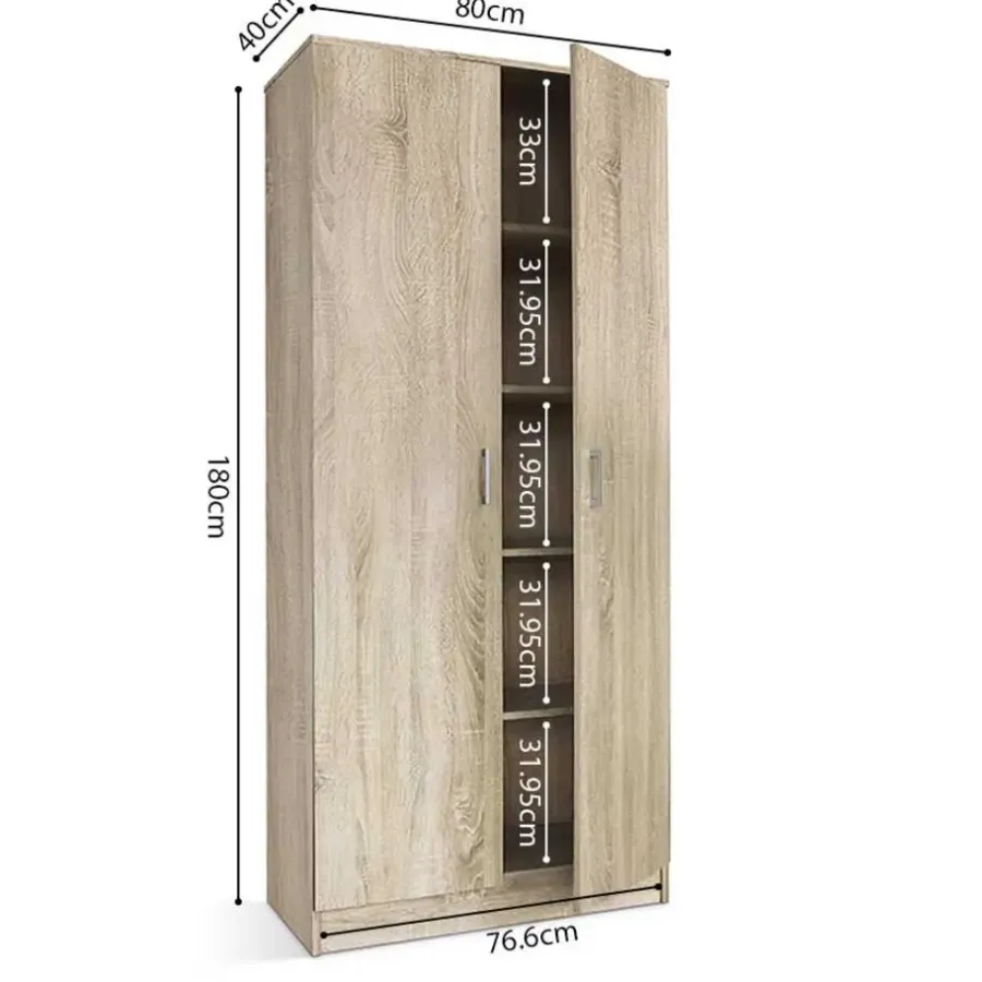 Wandkasten-Rousseau Opbergkast Ray 80cm met 2 deuren en 4 legplanken - sonoma eik