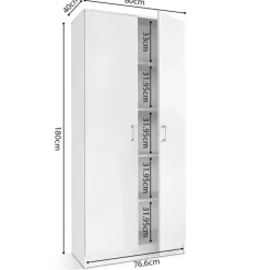 Rousseau Opbergkast Ray 80cm met 2 deuren en 4 legplanken - wit