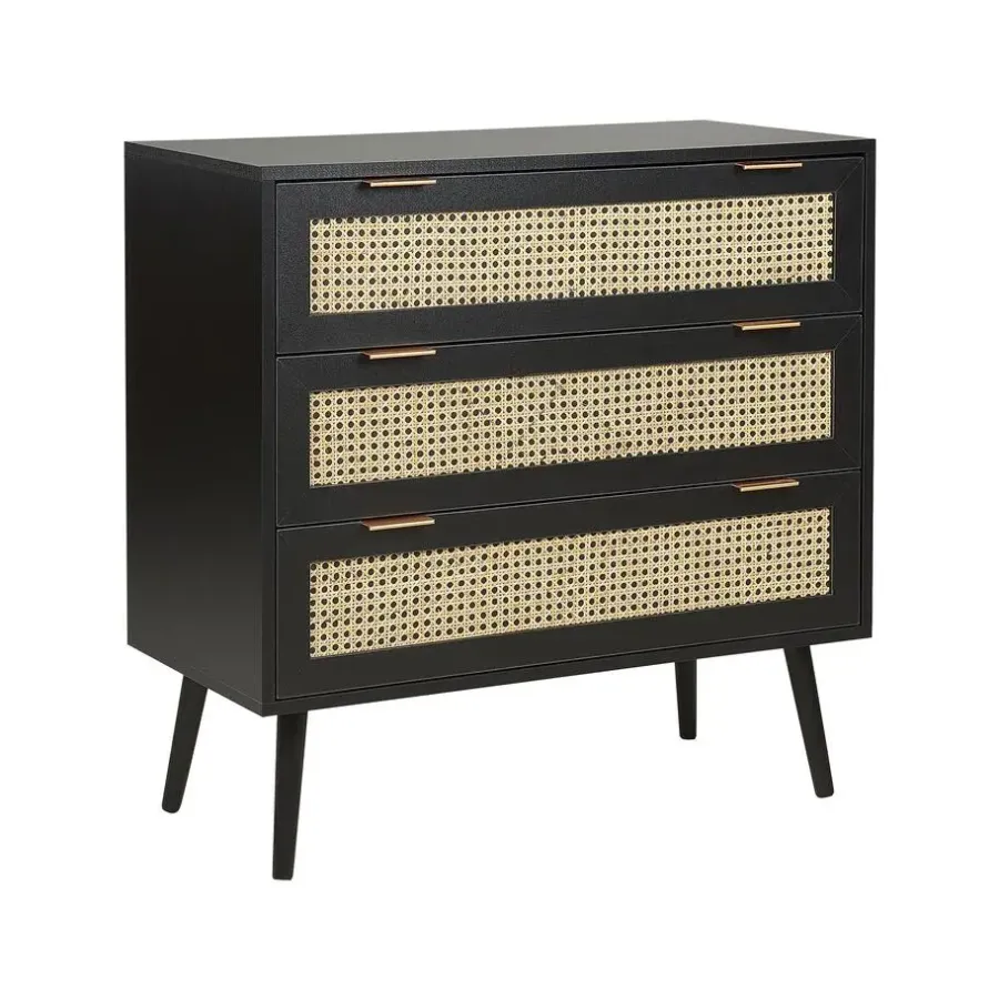 Beliani OPOCO - Commode - Zwart - Rotan