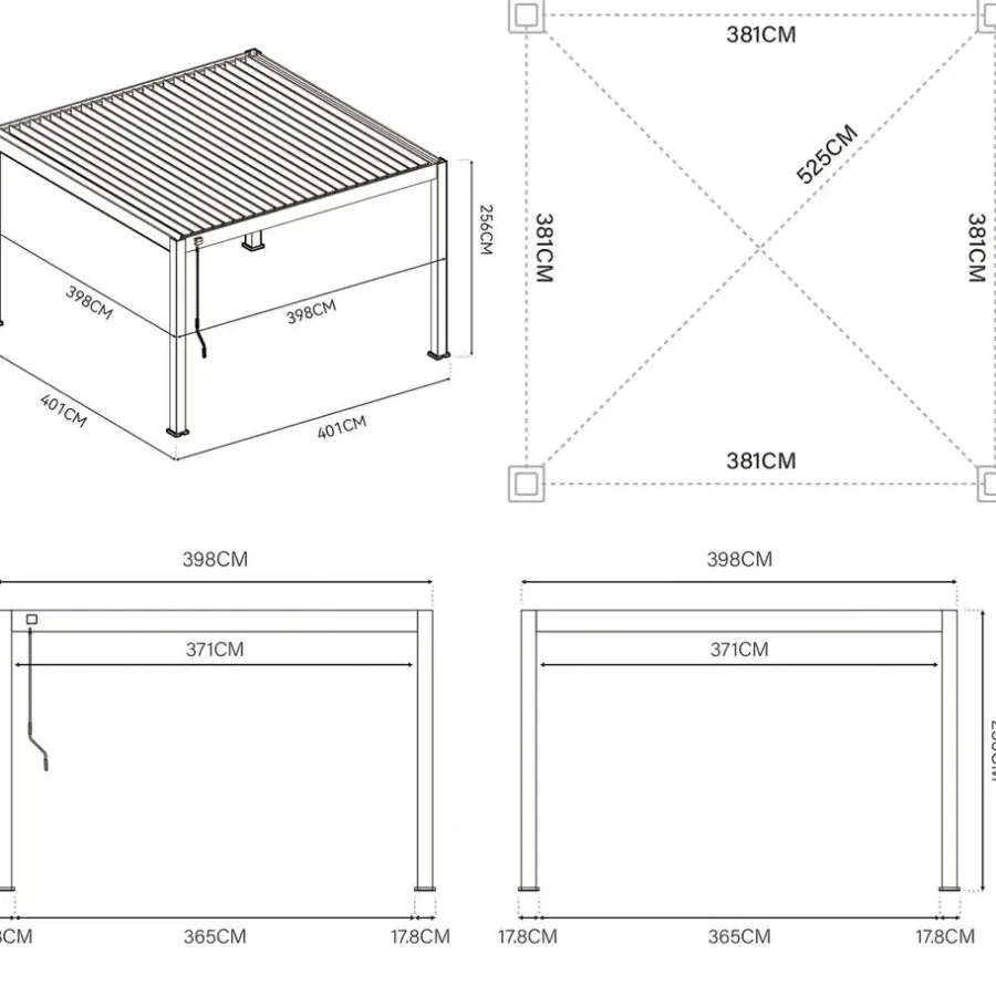 Orion Premium overkapping elektrisch met LED 400 x 400 antraciet