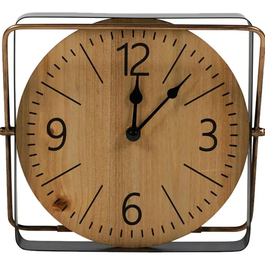 Merkloos Ostaria Tafelklok Galway - staand - metaal/MDF - zwart - D25 cm