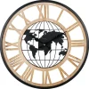 Merkloos Ostaria Wandklok/muur klok - Wereldbol - D40 cm - MDF - naturel
