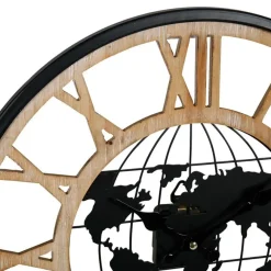 Merkloos Ostaria Wandklok/muur klok - Wereldbol - D40 cm - MDF - naturel