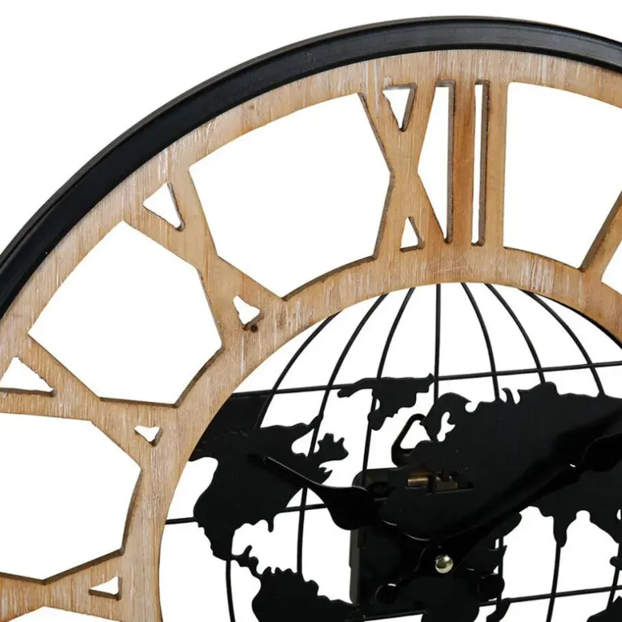 Merkloos Ostaria Wandklok/muur klok - Wereldbol - D40 cm - MDF - naturel