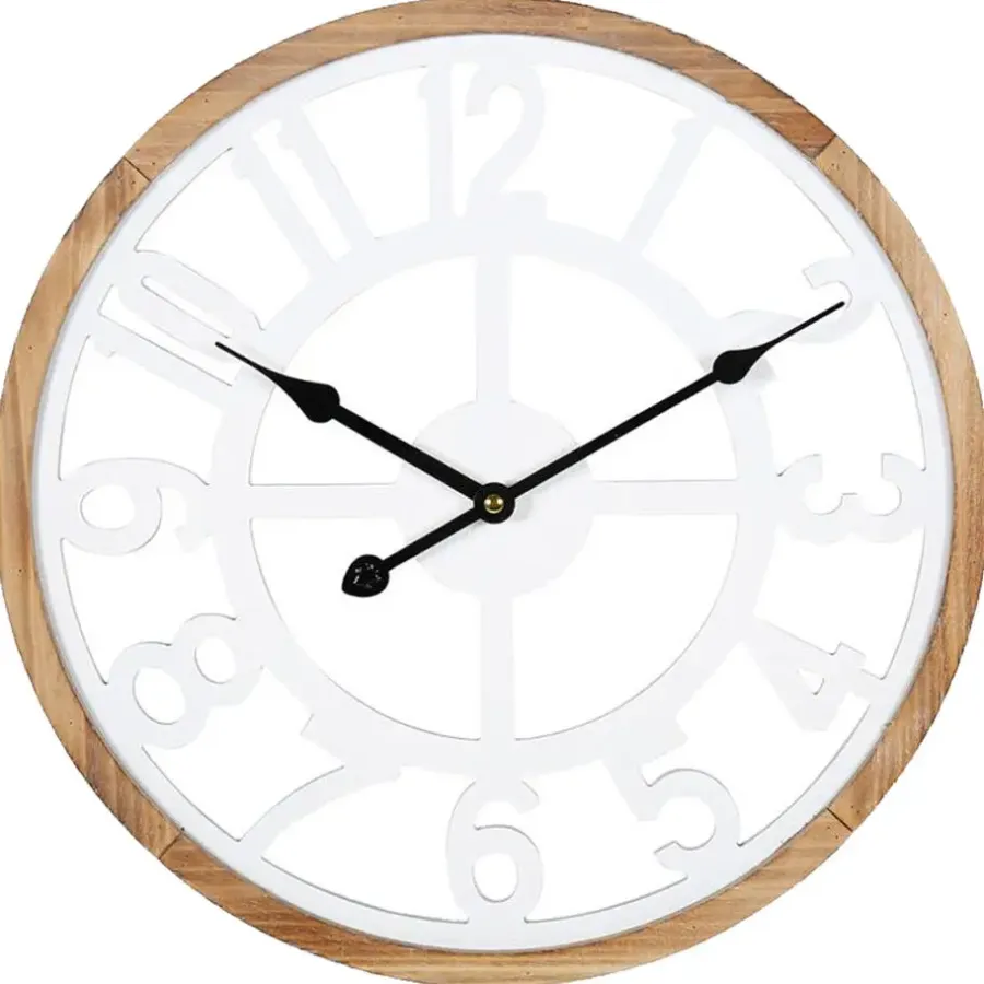 Klokken-Merkloos Ostaria Wandklok/muur klok - D40 cm - MDF - wit/bruin - kamer