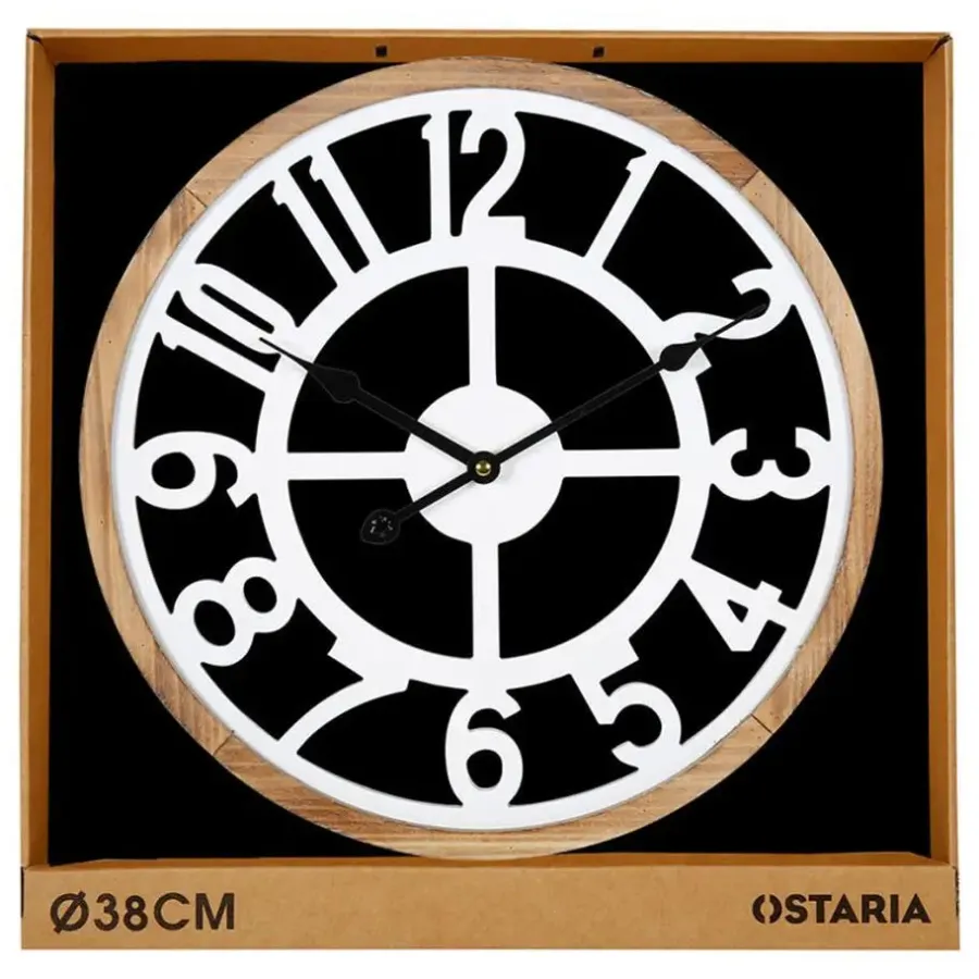 Klokken-Merkloos Ostaria Wandklok/muur klok - D40 cm - MDF - wit/bruin - kamer