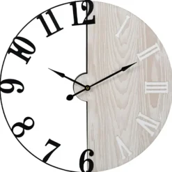 Merkloos Ostaria Wandklok/muur klok - D50 cm - metaal/hout - naturel/zwart