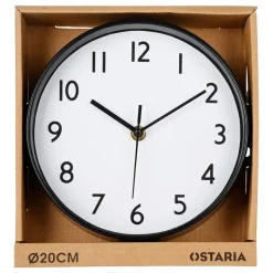 Merkloos Ostaria Wandklok/muur klok - D20 cm - kunststof - zwart