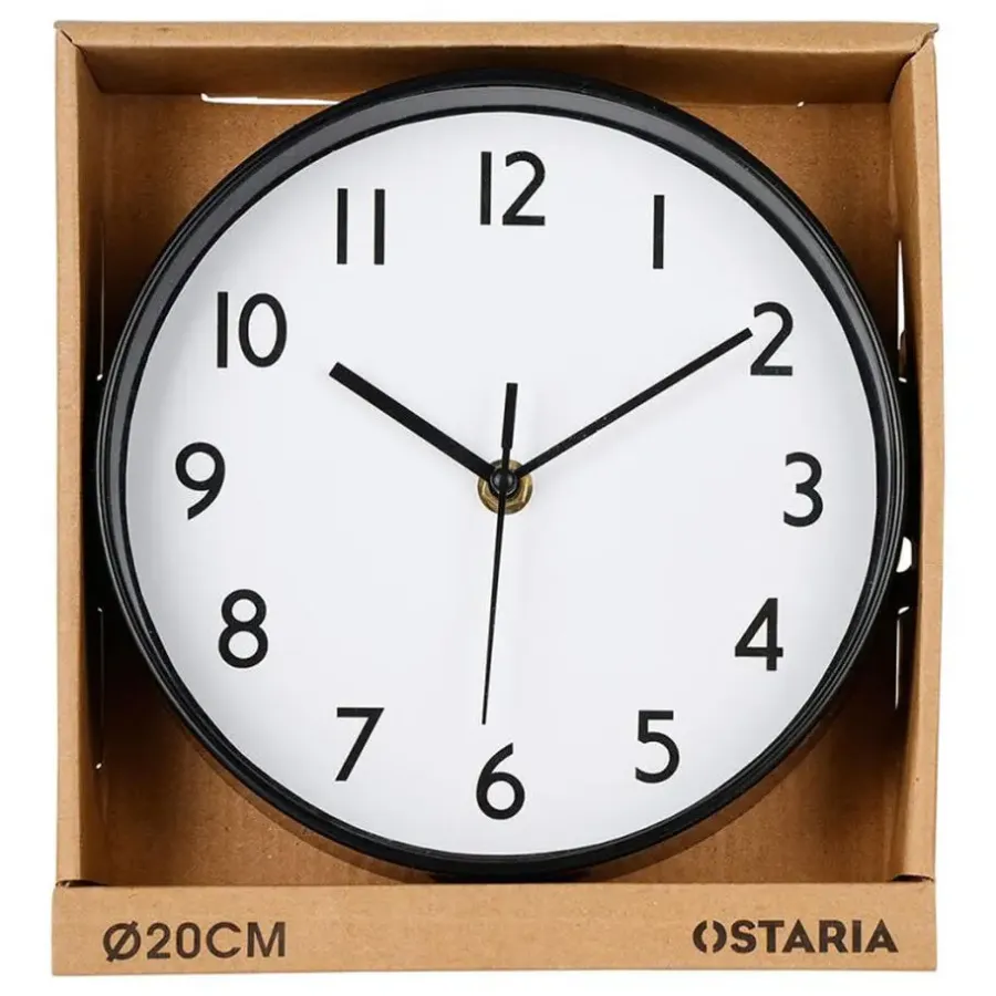 Merkloos Ostaria Wandklok/muur klok - D20 cm - kunststof - zwart