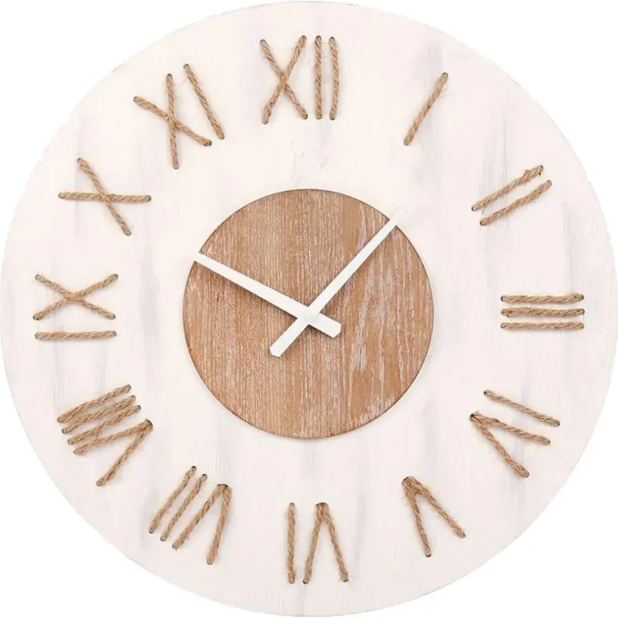 Merkloos Ostaria Wandklok/muur klok - Maritiem - D50 cm - touw - wit/bruin