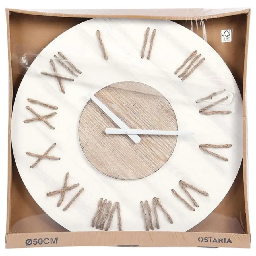 Merkloos Ostaria Wandklok/muur klok - Maritiem - D50 cm - touw - wit/bruin