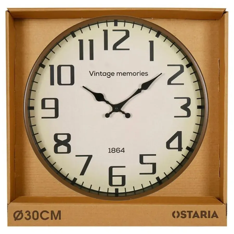 Merkloos Ostaria Wandklok/muur klok - Vintage - Dia 30 cm - metaal - bruin