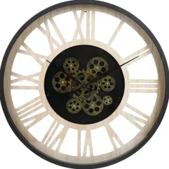 Merkloos Ostaria Wandklok/muur klok - open uurwerk - D40 cm - metaal/hout