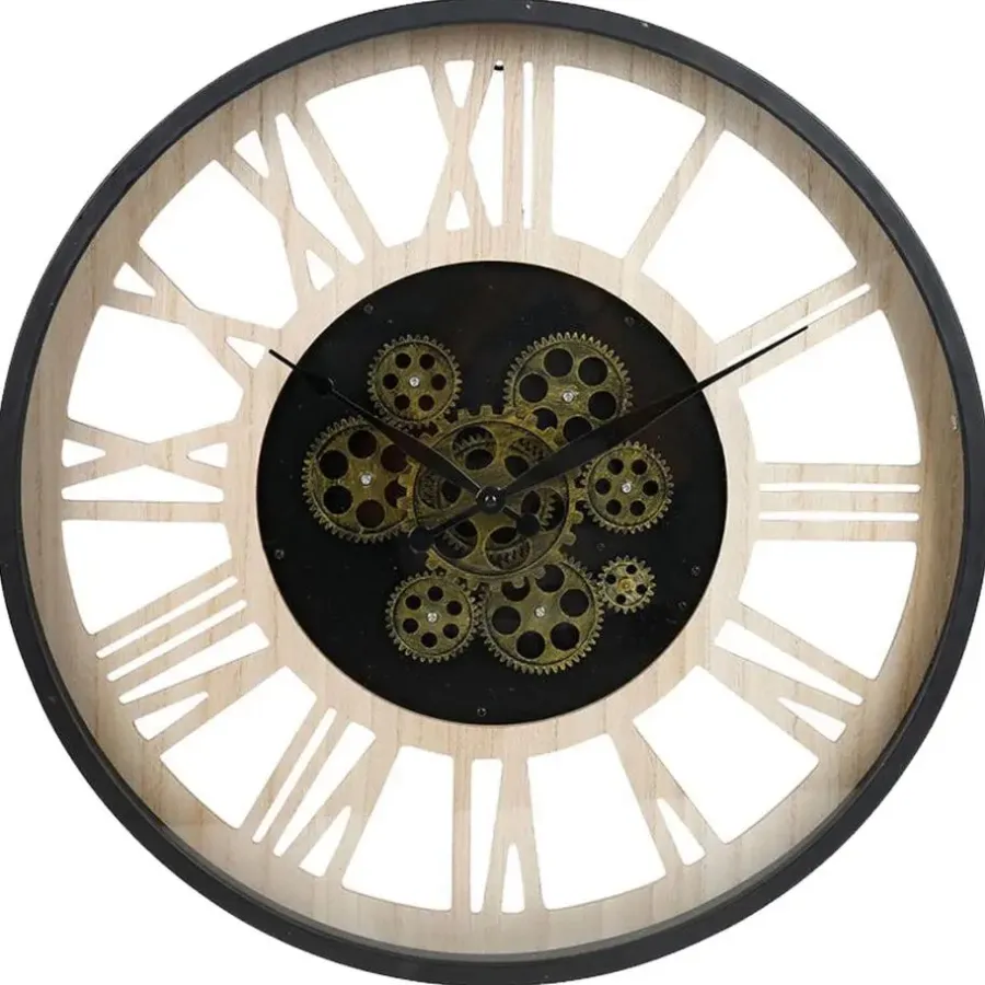 Merkloos Ostaria Wandklok/muur klok - open uurwerk - D40 cm - metaal/hout