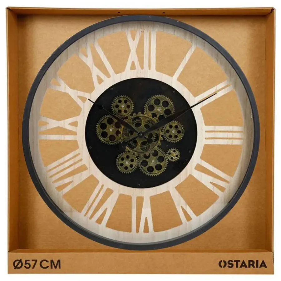 Merkloos Ostaria Wandklok/muur klok - open uurwerk - D40 cm - metaal/hout