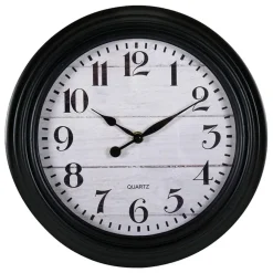 Merkloos Ostaria Wandklok/muur klok - houtlook - D30cm - kunststof - zwart
