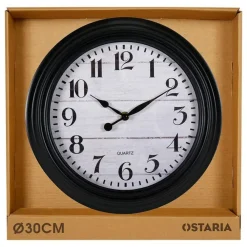 Merkloos Ostaria Wandklok/muur klok - houtlook - D30cm - kunststof - zwart