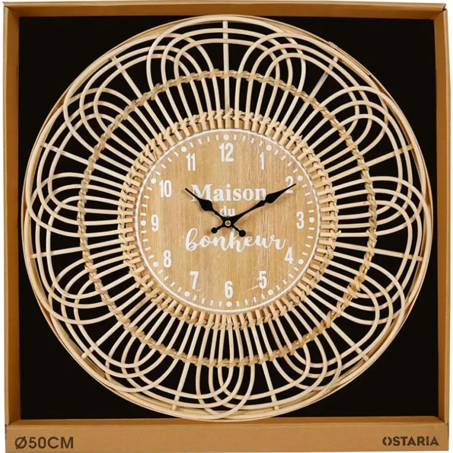 Merkloos Ostaria Wandklok/muur klok - Ibiza stijl - D50 cm - naturel