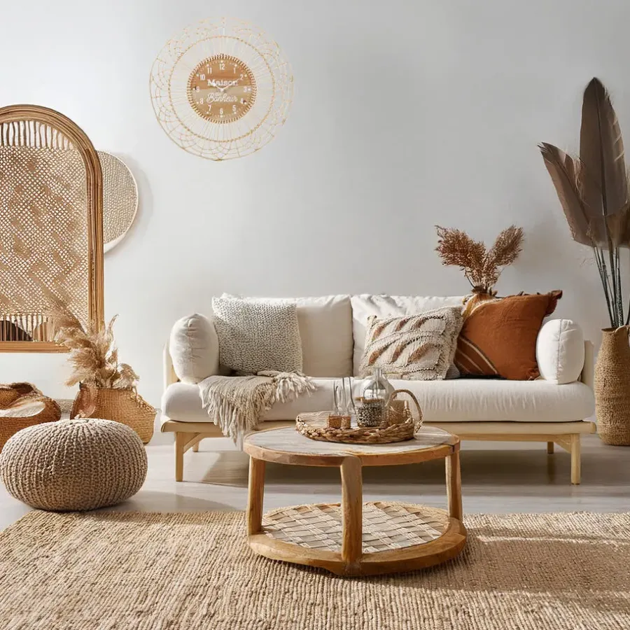 Merkloos Ostaria Wandklok/muur klok - Ibiza stijl - D50 cm - naturel