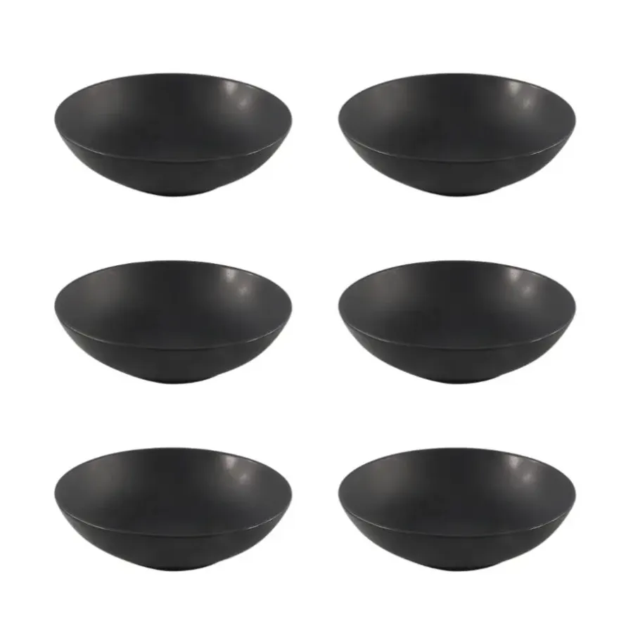 OTIX Bord 6 stuks Diep Soepborden Zwart Mat diameter 20,5cm Aardewerk IVY