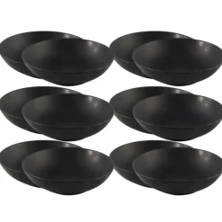 Borden-OTIX Bord 12 stuks Diep Soepborden Zwart Mat diameter 20,5cm Aardewerk IVY