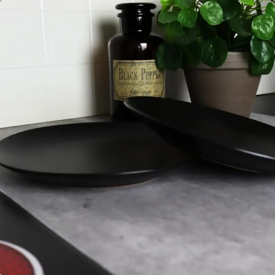 Dinerborden|Borden-OTIX Bordenset Dinerbord Borden Plat Set van 6 Mat zwart Diameter 27cm