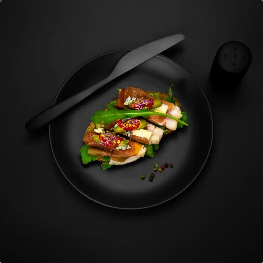 Dinerborden|Borden-OTIX Bordenset Dinerbord Borden Plat Set van 6 Mat zwart Diameter 27cm
