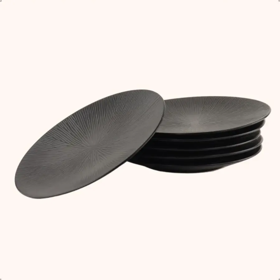 Borden-OTIX Dessert Ontbijt Bordenset 6 Persoons Zwart 21cm Keramiek POPPY