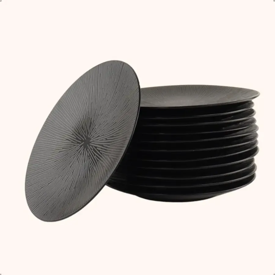 Borden-OTIX Dessert Ontbijt Bordenset 12 Persoons Zwart 21cm Keramiek POPPY