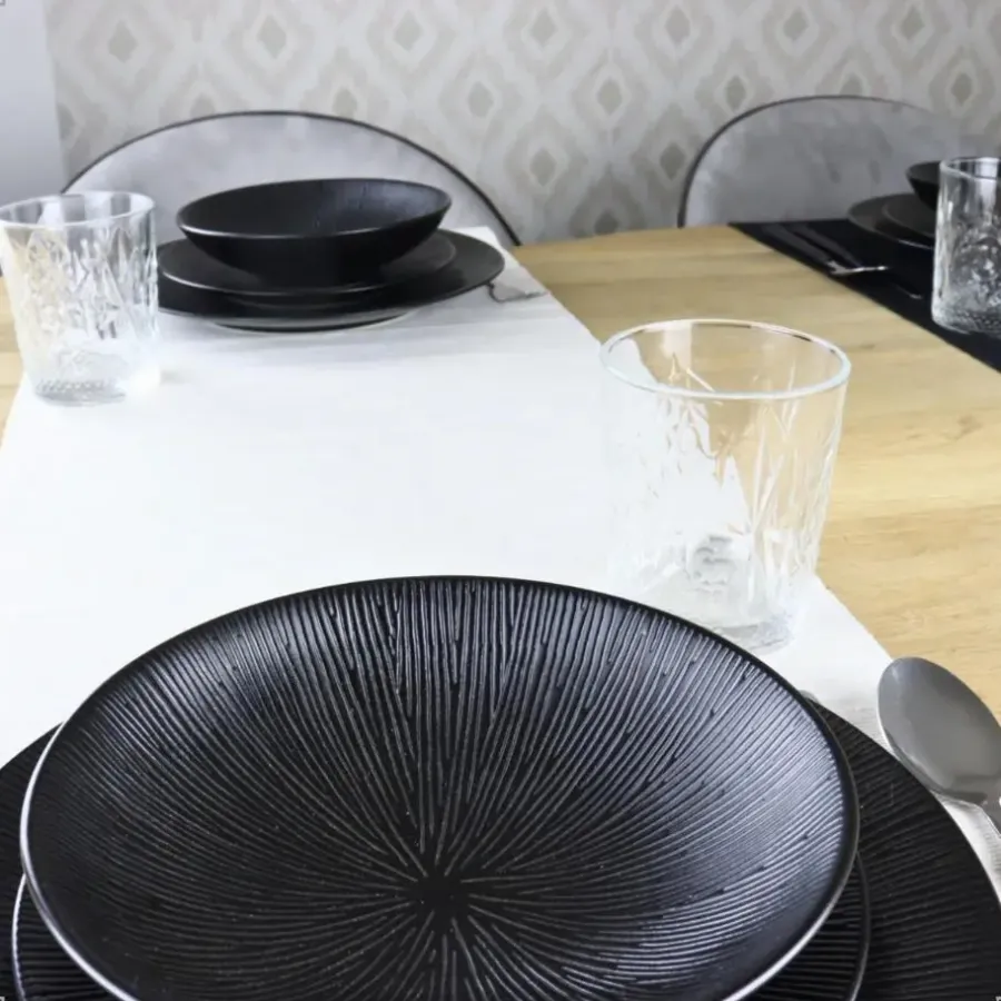 Borden-OTIX Dessert Ontbijt Bordenset 12 Persoons Zwart 21cm Keramiek POPPY