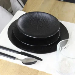 Borden-OTIX Dessert Ontbijt Bordenset 12 Persoons Zwart 21cm Keramiek POPPY