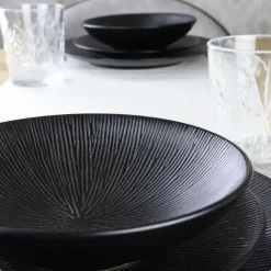 Borden-OTIX Dessert Ontbijt Bordenset 12 Persoons Zwart 21cm Keramiek POPPY