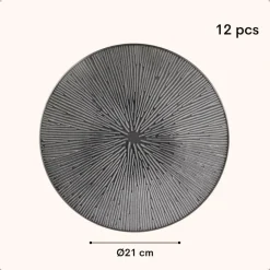 Borden-OTIX Dessert Ontbijt Bordenset 12 Persoons Zwart 21cm Keramiek POPPY
