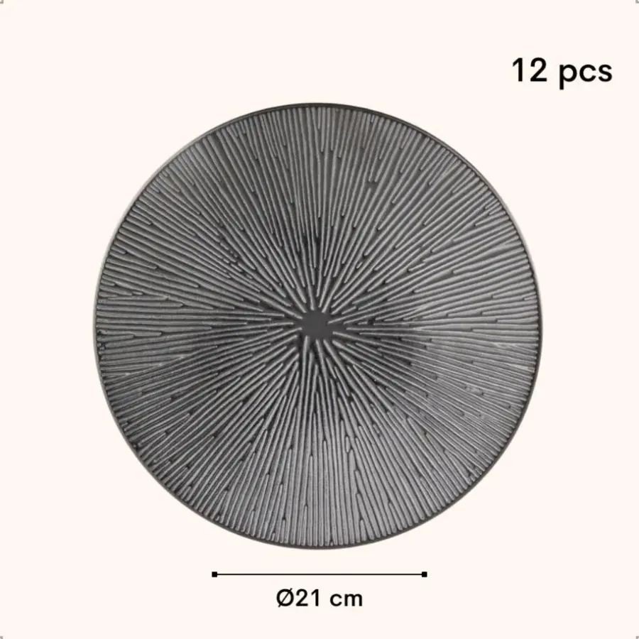 Borden-OTIX Dessert Ontbijt Bordenset 12 Persoons Zwart 21cm Keramiek POPPY
