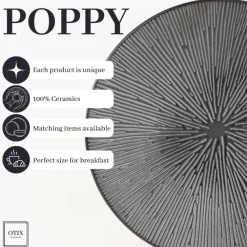 Borden-OTIX Dessert Ontbijt Bordenset 12 Persoons Zwart 21cm Keramiek POPPY
