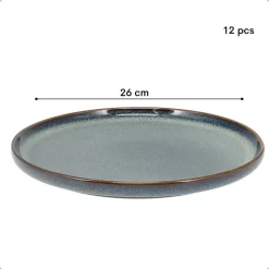 OTIX Dinerborden Bordenset 12 Persoons 26cm Blauw Aardewerk EBONY