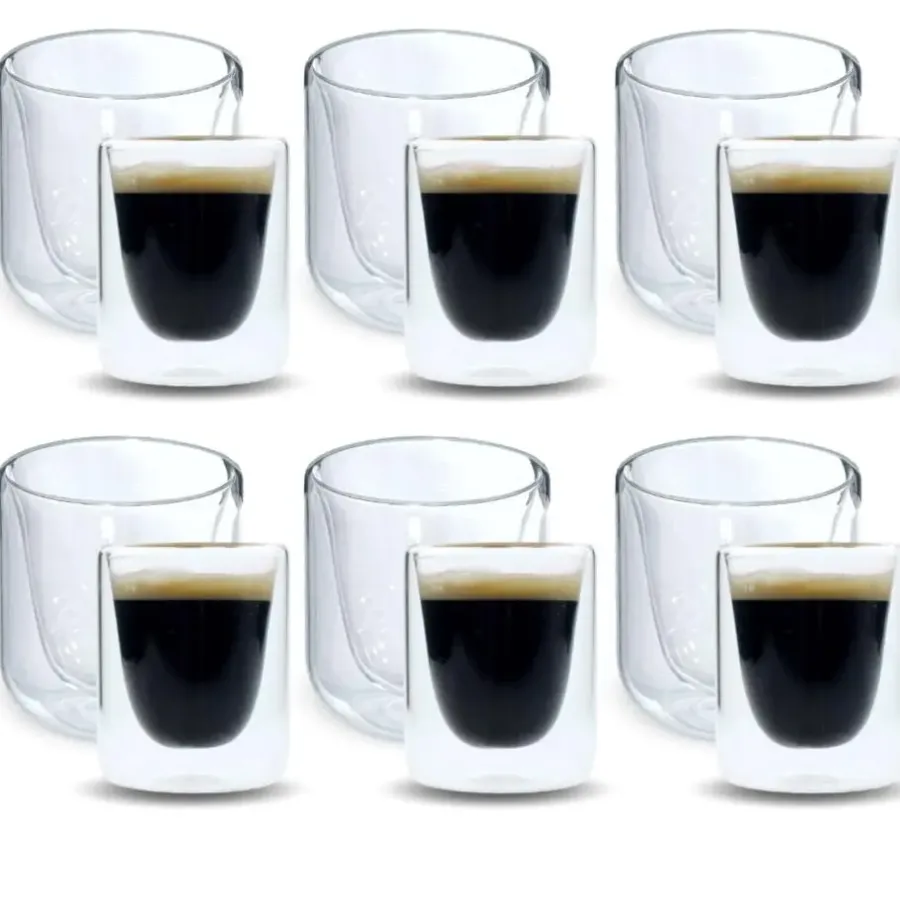 Kopjes, Mokken En Bekers-OTIX Dubbelwandige Glazen Koffietassen Koffie en Espresso 12 stuks