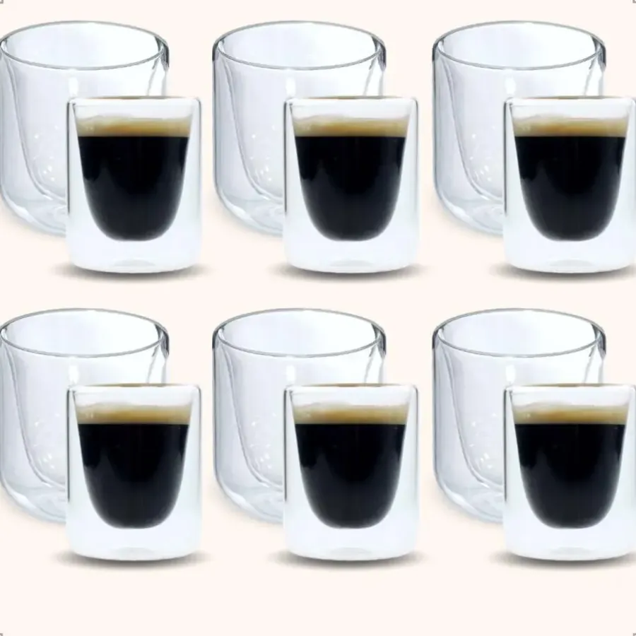 Kopjes, Mokken En Bekers-OTIX Dubbelwandige Glazen Koffietassen Koffie en Espresso 12 stuks
